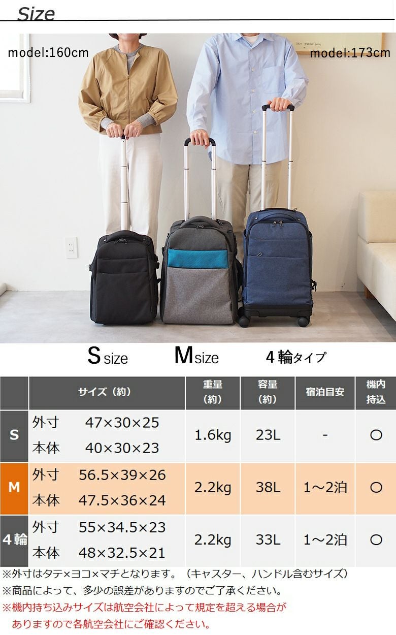 安心の3年保証付き] リュックキャリー Mサイズ 機内持ち込み 旅行 多